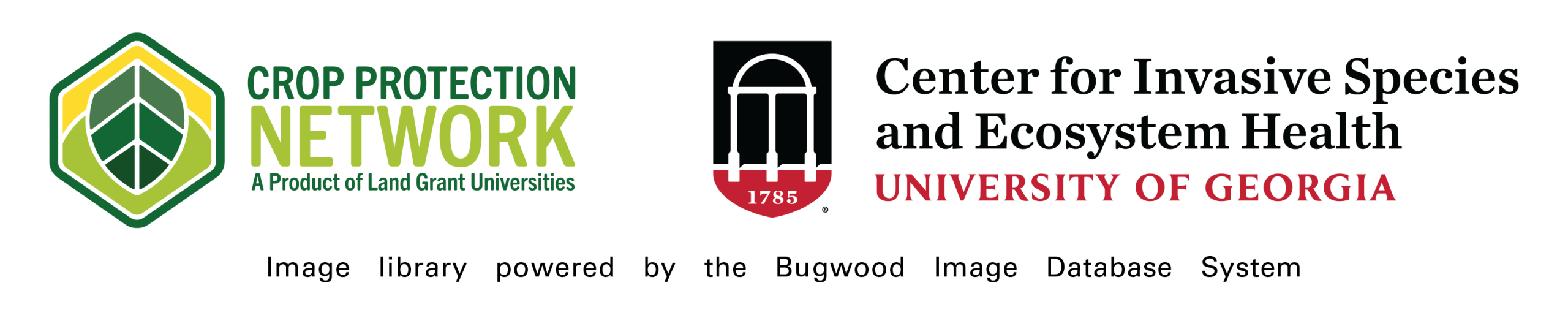 The logos of the Crop Protection Network (A product of land grant universities) and the University of Georgia Center for Invasive Species & Ecosystem Health